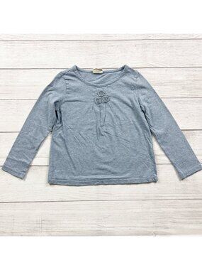 Mini Boden Girls Blue Long Sleeve Top Rosette Detail 5-6